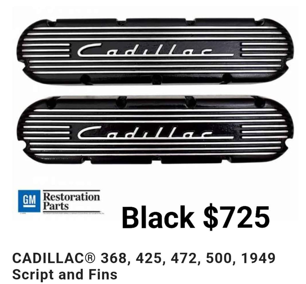 Cadillac V8 Valve Covers – Black Script & Fins (Fits 368/425/472/500) 1968-1976