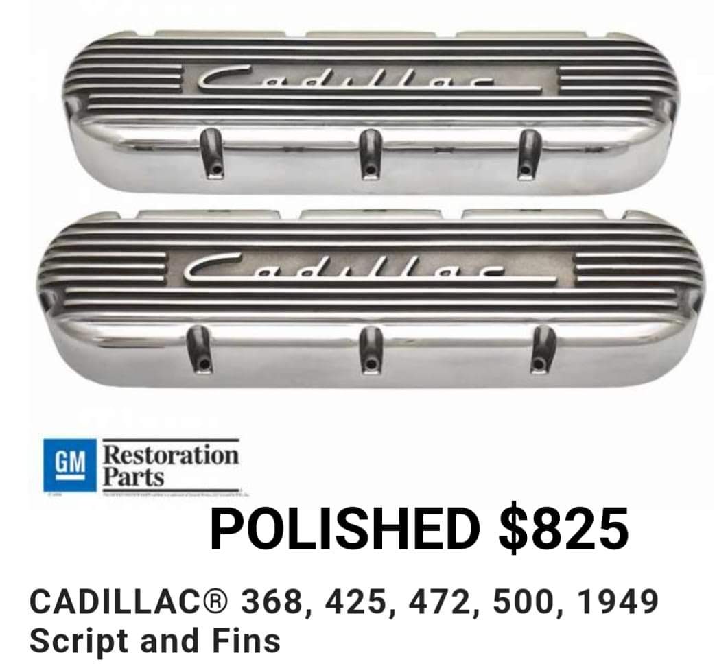 Cadillac V8 Valve Covers – Polished Script & Fins (Fits 368/425/472/500) 1968-1976