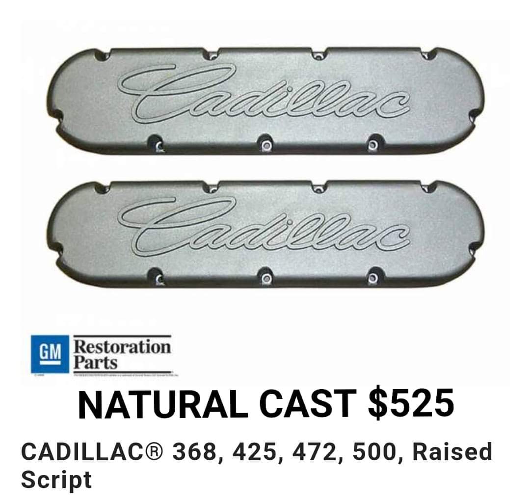Cadillac V8 Valve Covers – Natural Cast Raised Script (Fits 368/425/472/500) 1968-1976
