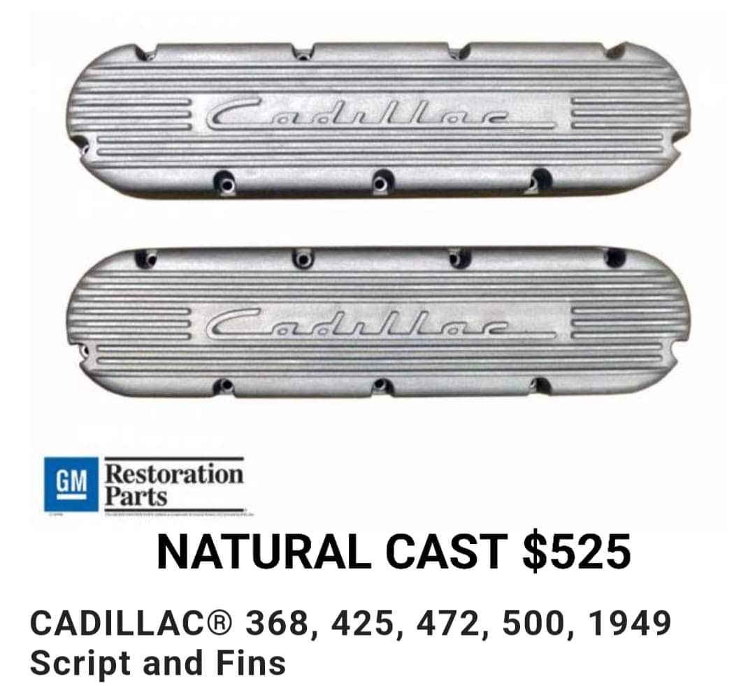 Cadillac V8 Valve Covers – Natural Cast Script & Fins (Fits 368/425/472/500) 1968-1976
