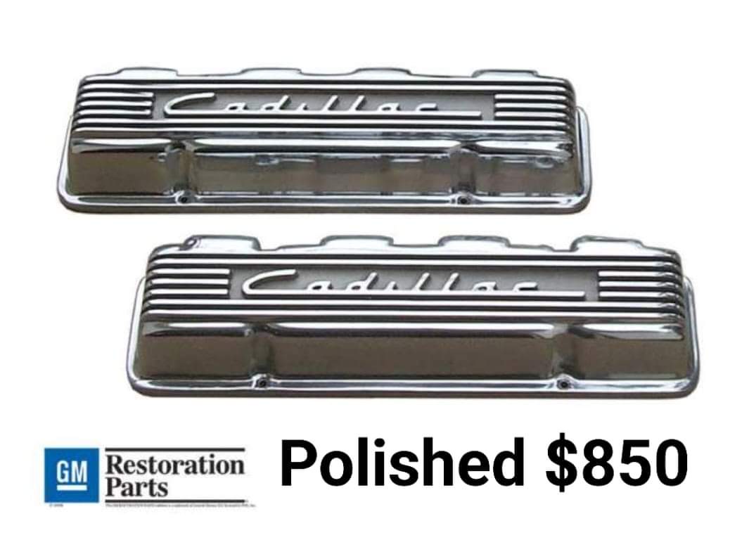 Cadillac V8 Valve Covers – Script & Fins (Fits 331/365/390/429) 1949-1964